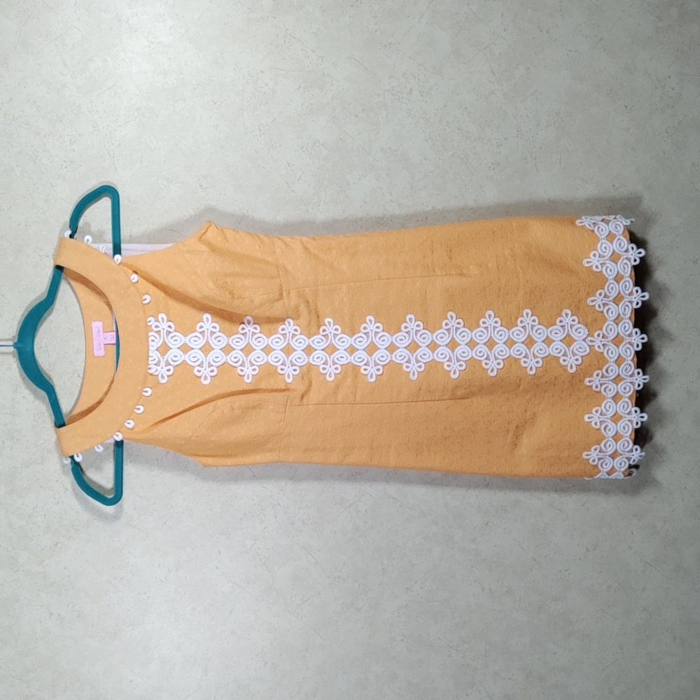 Lilly Pulitzer Yellow Embroidered Sheath Dress with White Trim